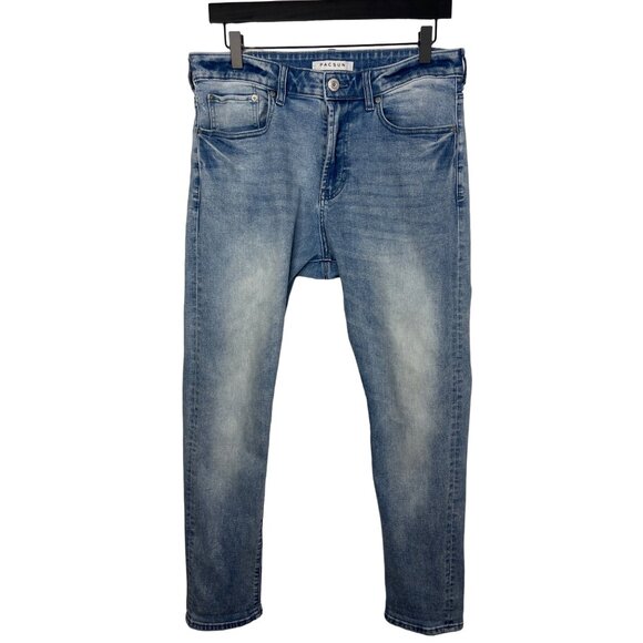 PacSun Slim Taper Jeans Men 32x32 Light Wash Stretch Denim Mid Rise Blue - Picture 1 of 13